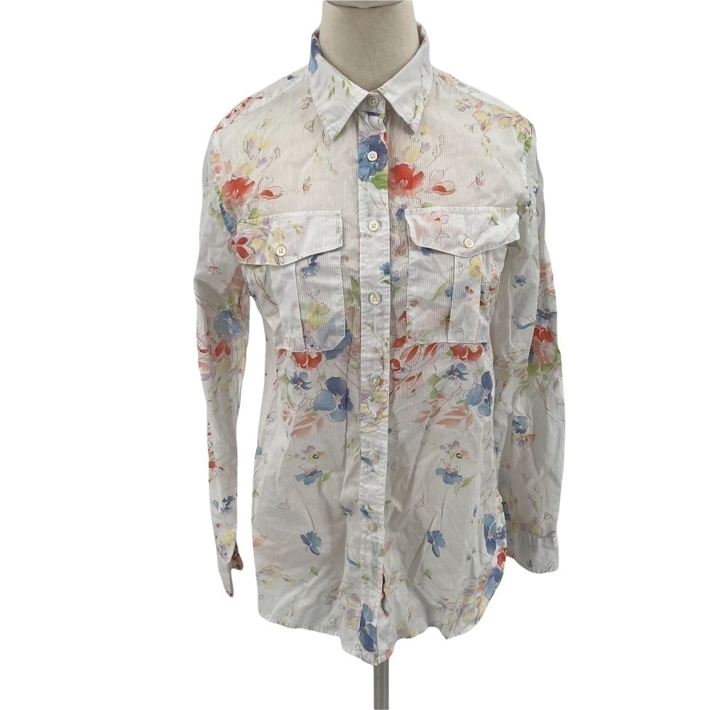 Lauren Ralph Lauren Women’s White Floral Button Down Top Size Medium